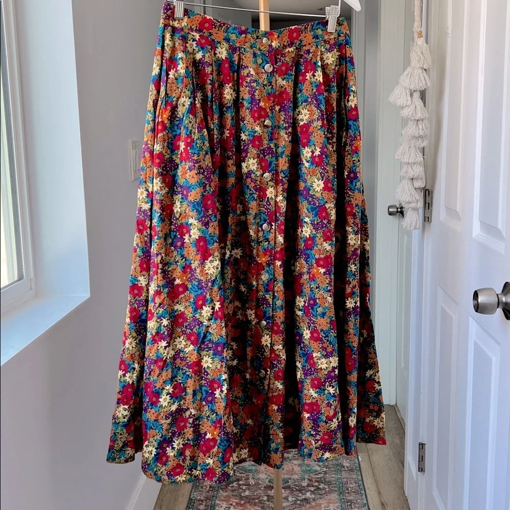 Vintage VTG Floral Print Midi Circle Skirt by Liz Sport Size 12 / XL - Picture 1 of 8
